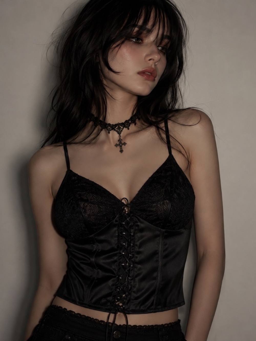 NWT Zara Black Satin Lace Corset Cami Top Sz M Whimsigoth Dark Romance Ren Faire